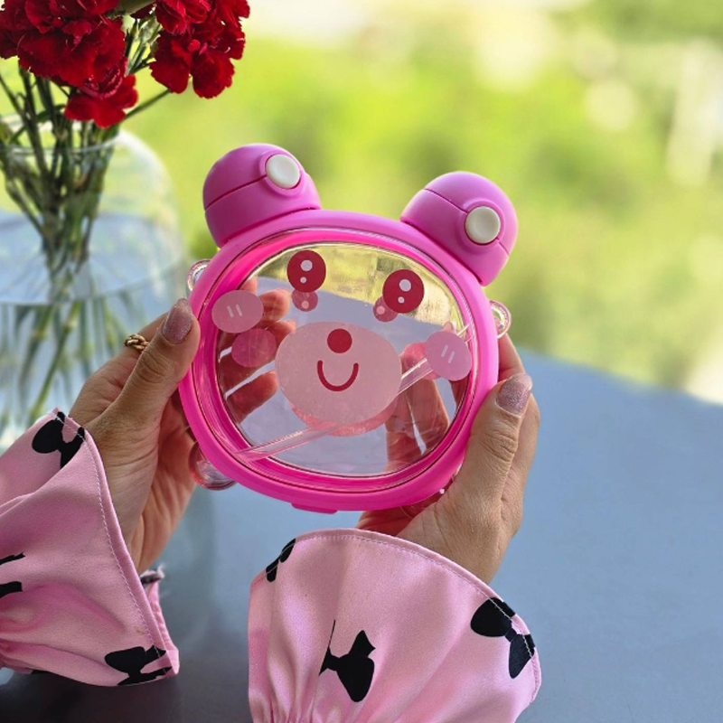 Botella Osito con Correa Doble Pico ROSA