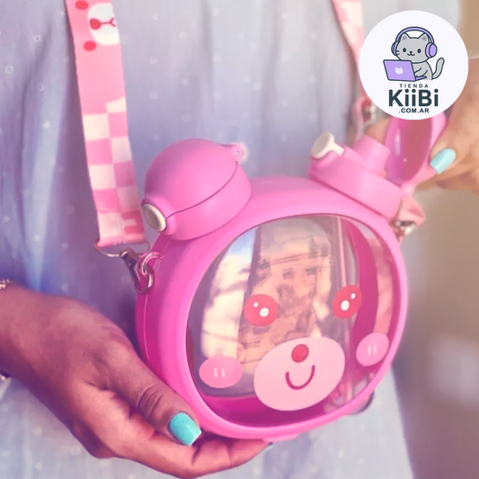 Botella Osito con Correa Doble Pico ROSA