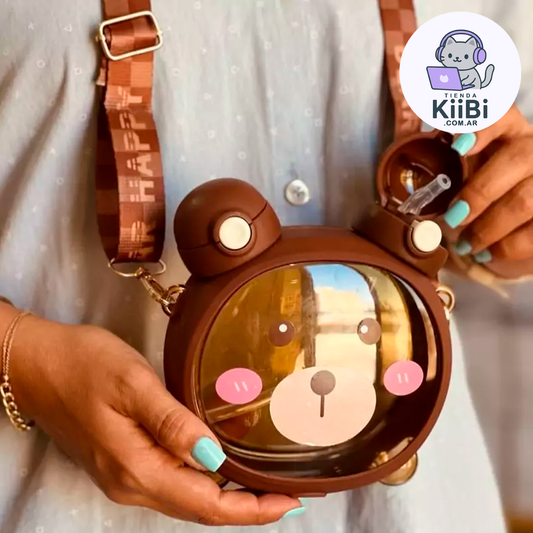 Botella Osito con Correa Doble Pico MARRON